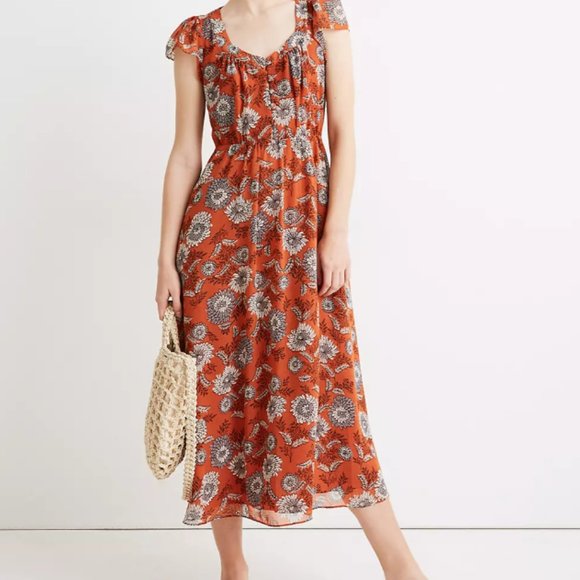 Madewell Dresses & Skirts - Madewell flutter sleeve midi dress EUC